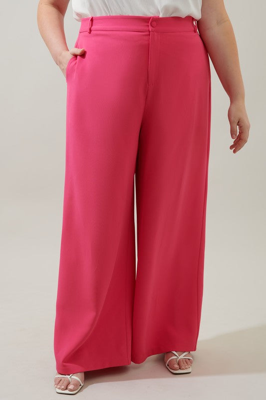 Chelsea Wide Leg Trousers Curve- Fuchsia