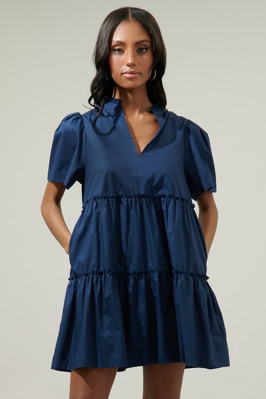 Julia Tiered Babydoll Dress - Navy