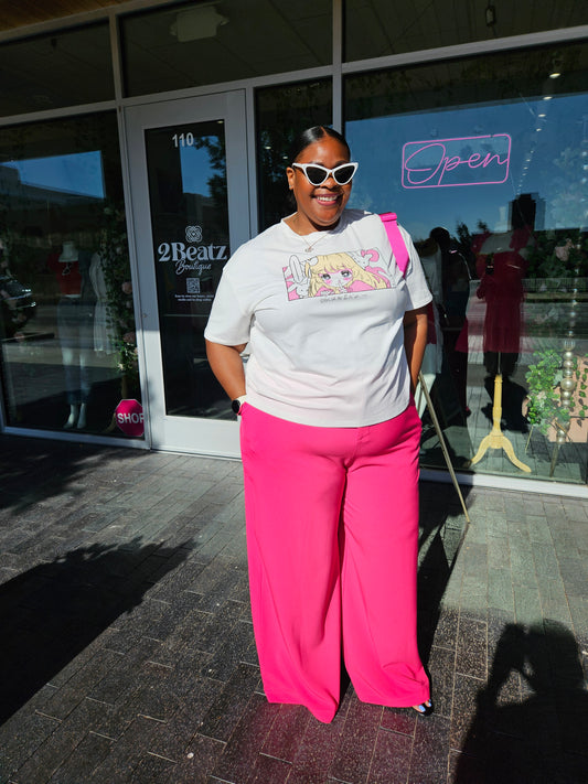 Chelsea Wide Leg Trousers Curve- Fuchsia