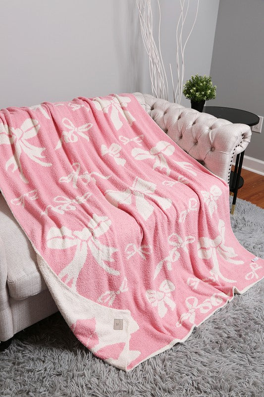 Ribbon Pattern Cozy Throw Blanket - Pink/Ivory Reversible