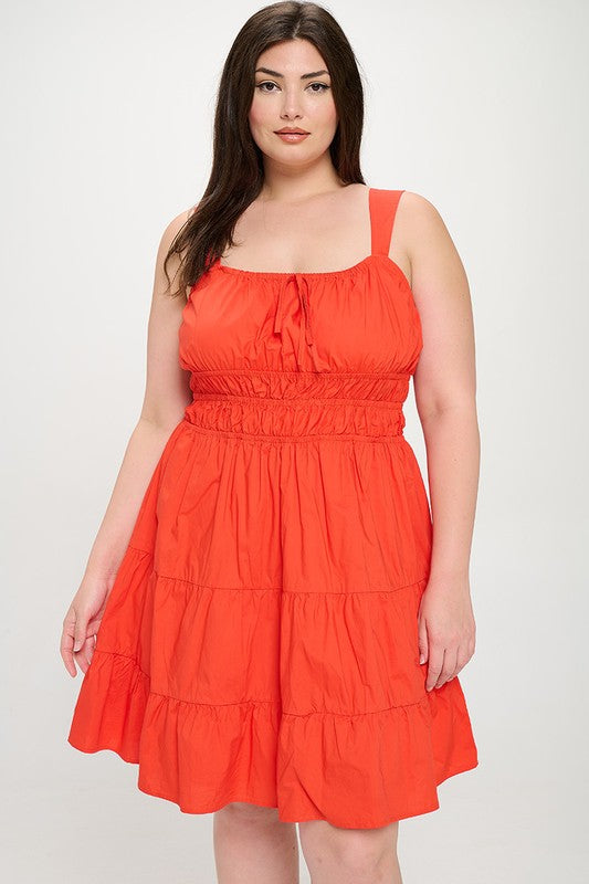 Tidal Wave Midi Dress Plus- Coral