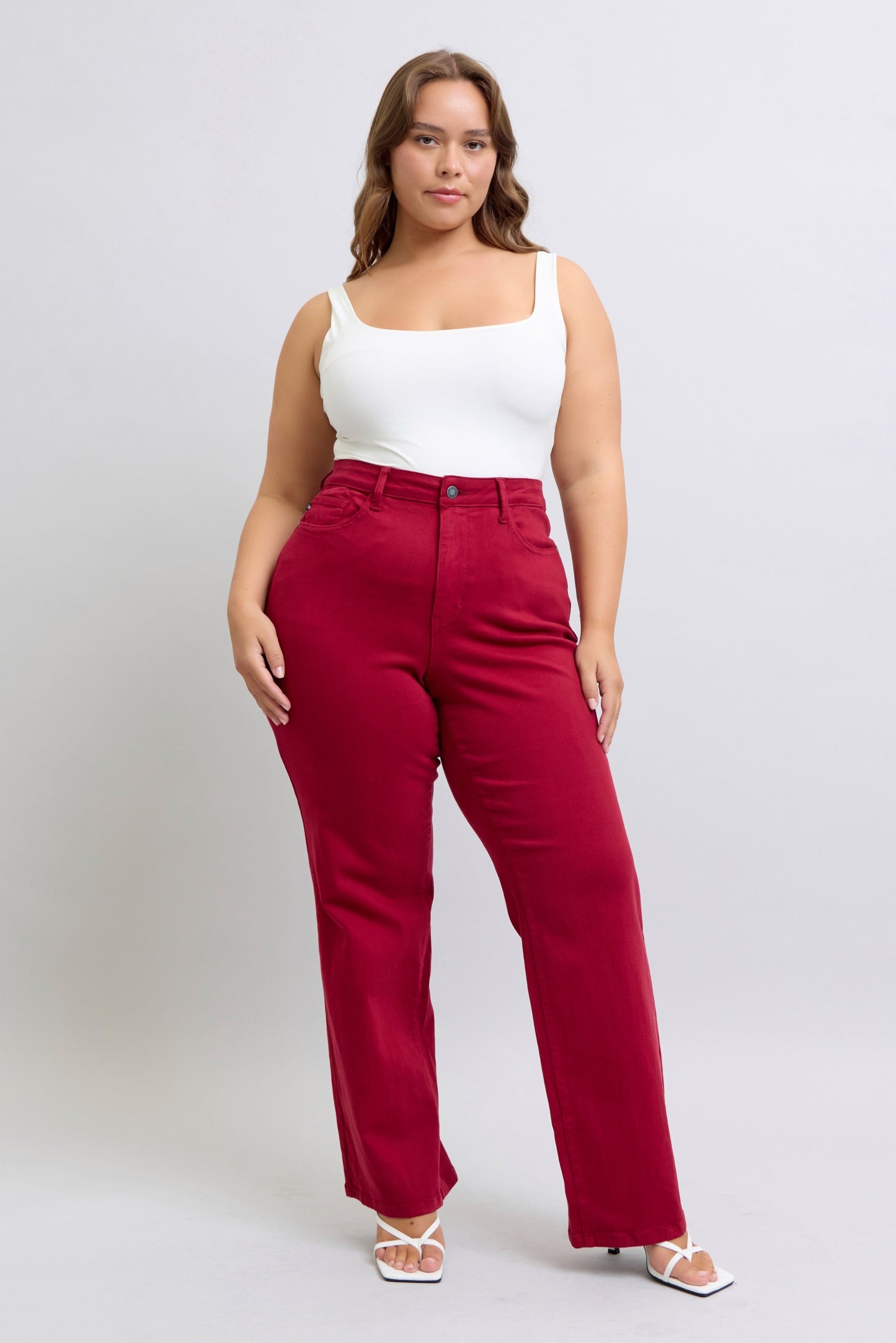 Curvy Judy Blue Heart Shaped Back Pockets Straight - Scarlet