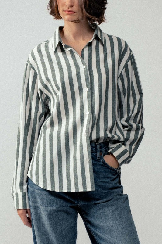 Natalie Stripe Button-down- Olive