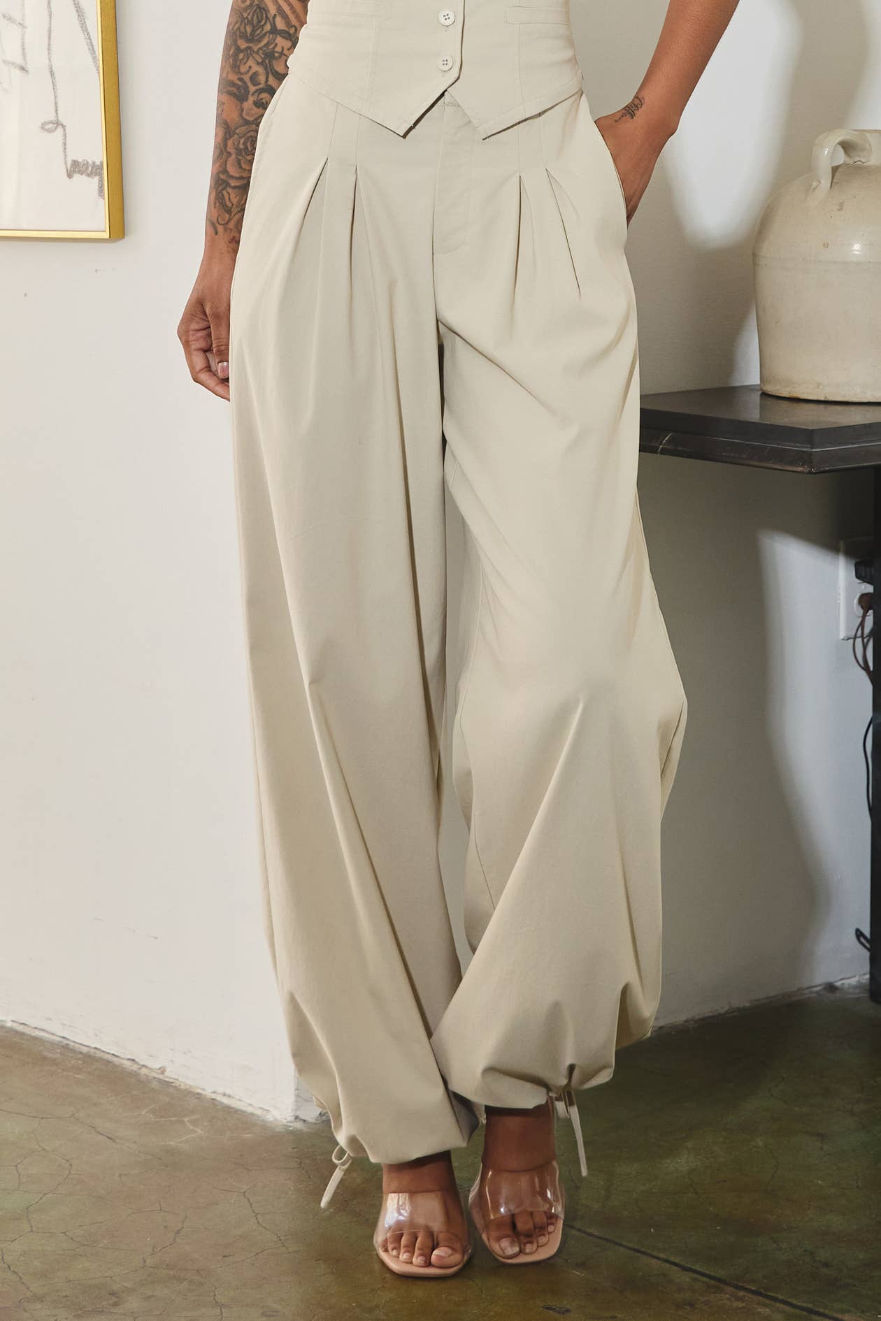 Olivia Stretch Wide-Leg Slacks - Bone