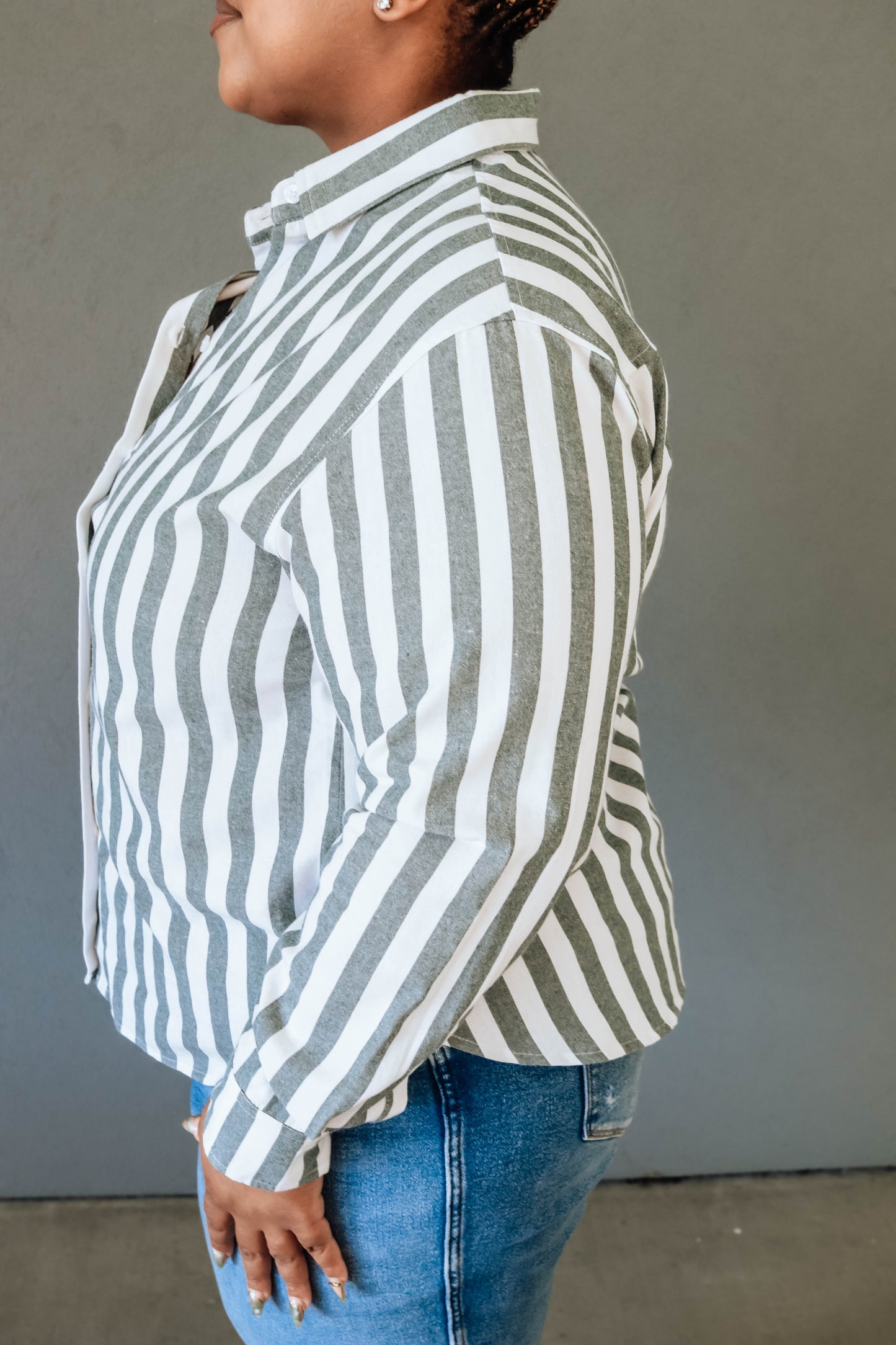 Natalie Stripe Button-down- Olive