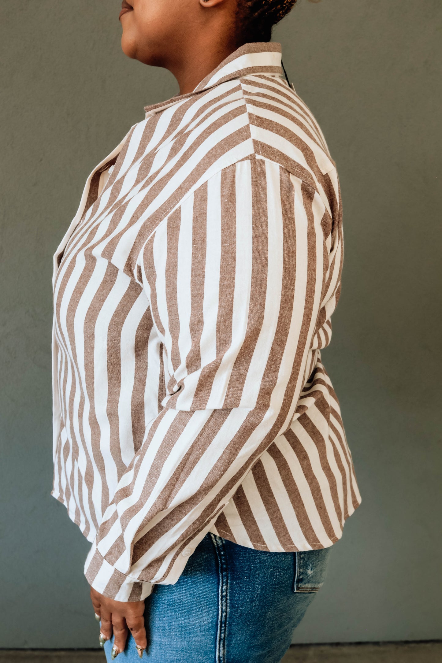 Natalie Stripe Button-down- Brown