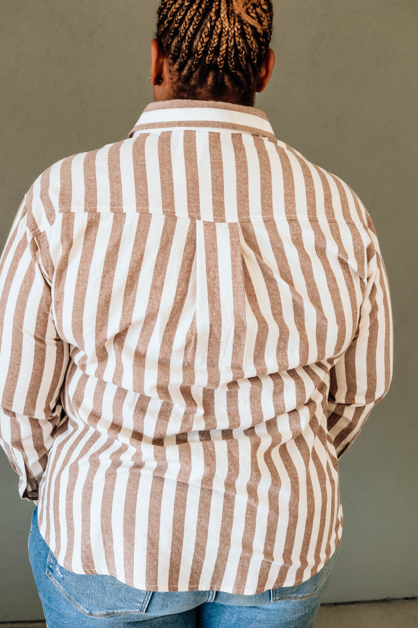 Natalie Stripe Button-down- Brown