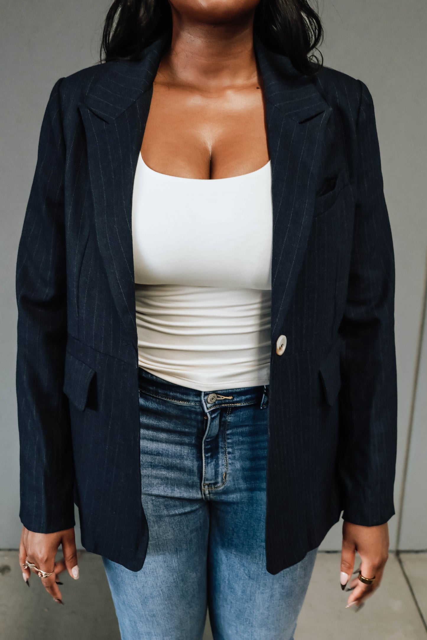 Amy Striped Blazer - Charcoal