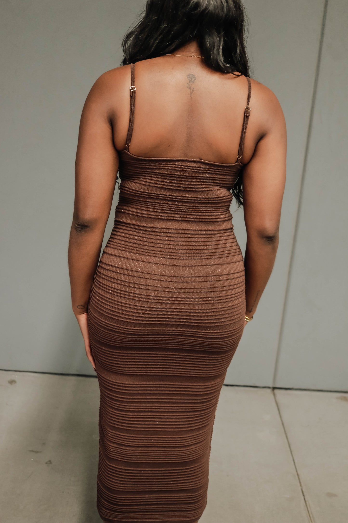 Ava Sculpted Maxi Dress- Brown