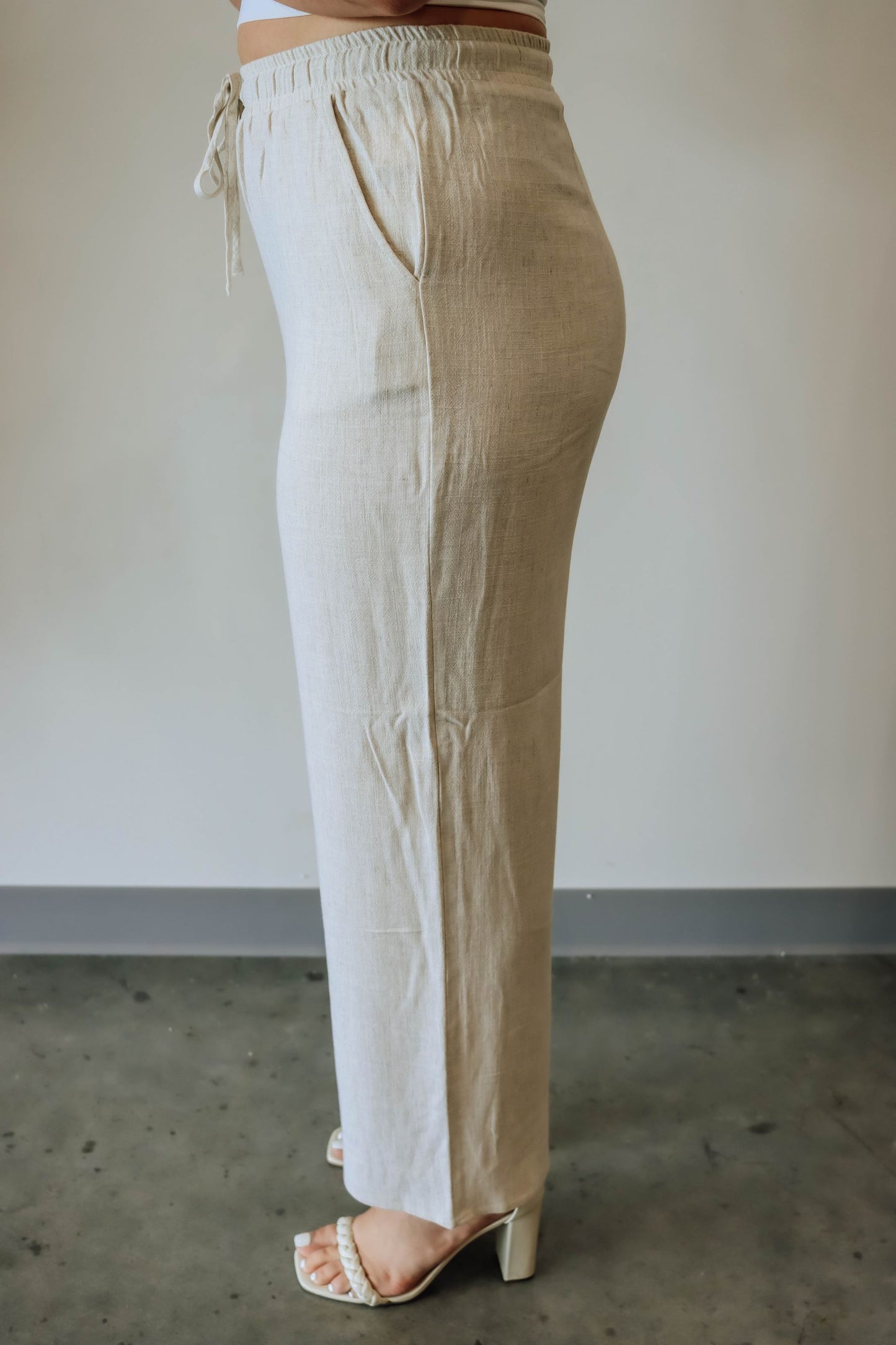 LINEN CROPPED PANTS - Natural