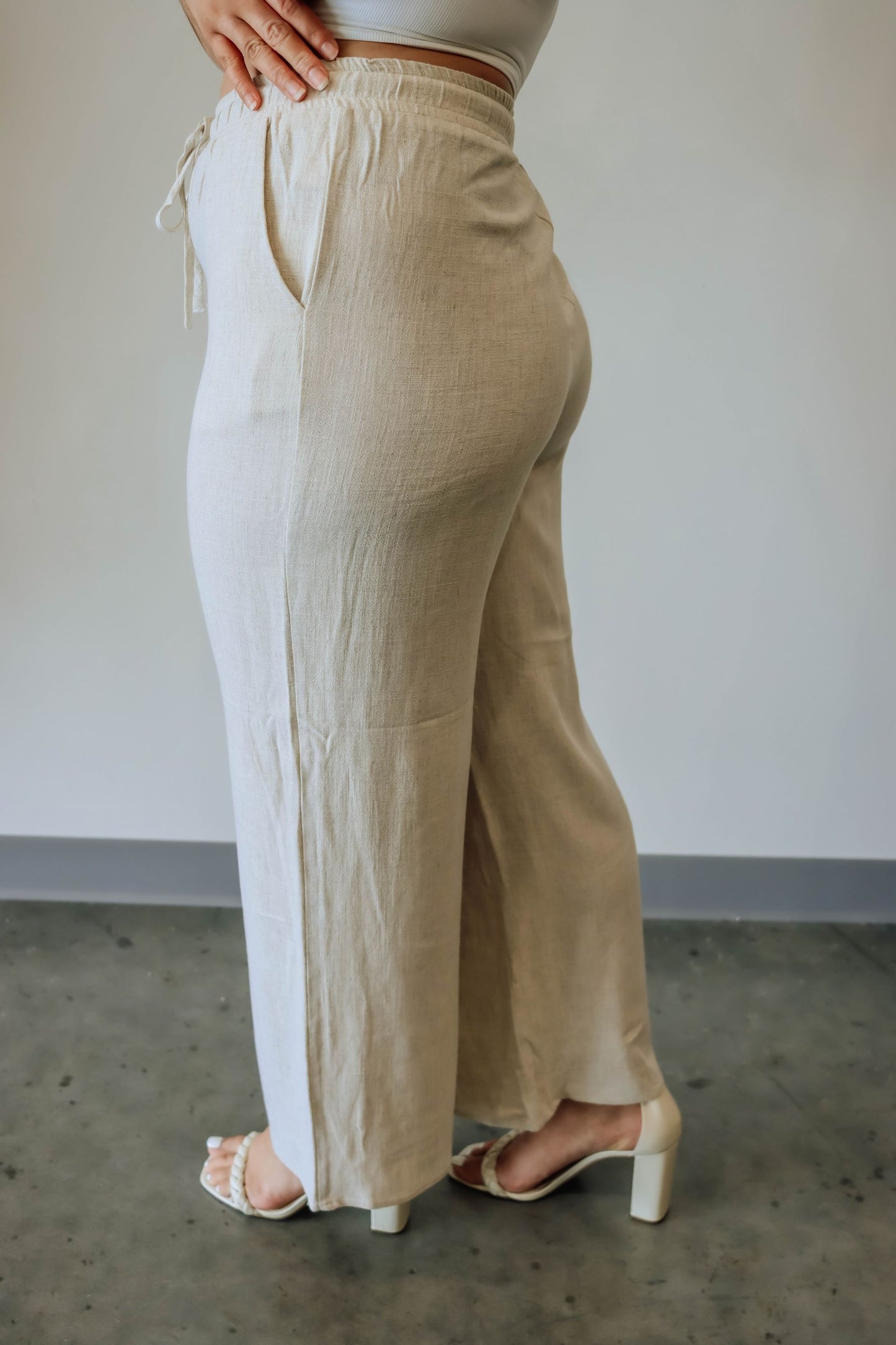 LINEN CROPPED PANTS - Natural