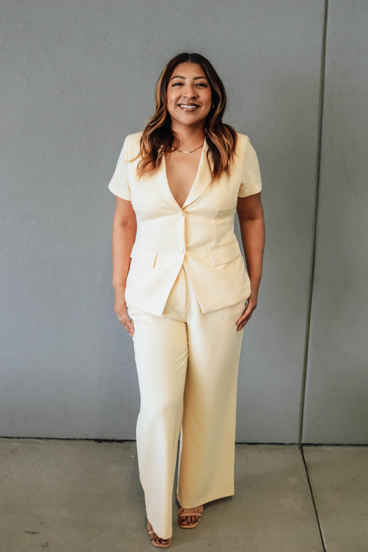 Harper Short Sleeve Blazer - Yellow