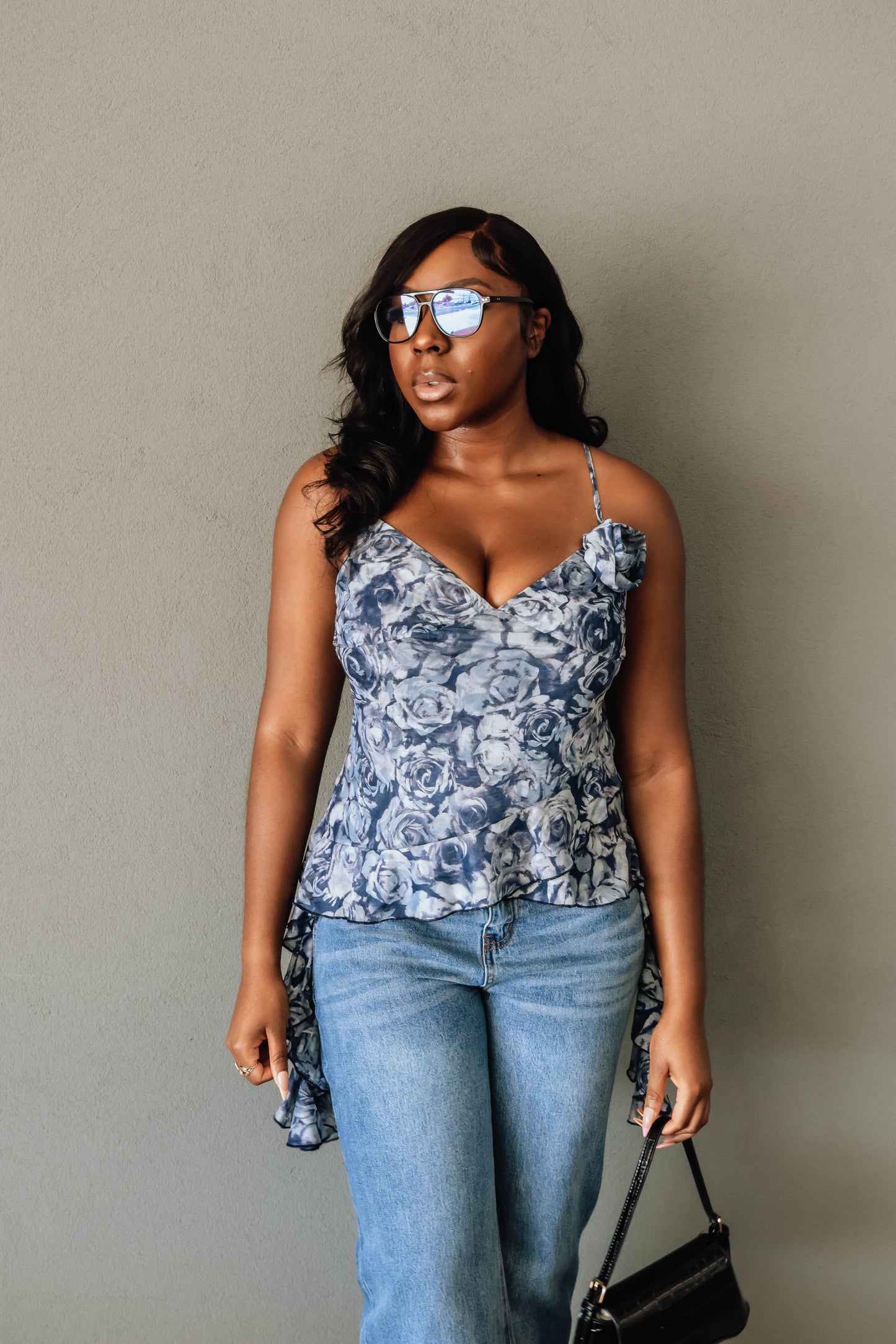Vintage Bloom Top- Navy