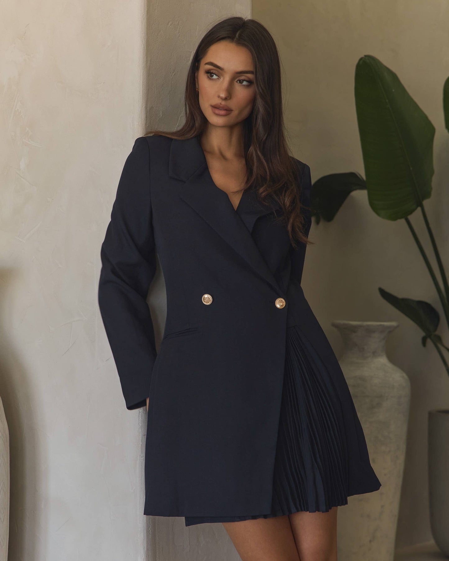 Jackie Blazer Pleated Dress - Dark Navy