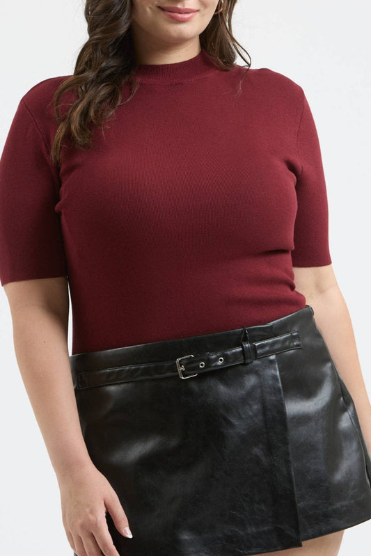 Curvy Nelly Mock Neck Sweater - Maroon