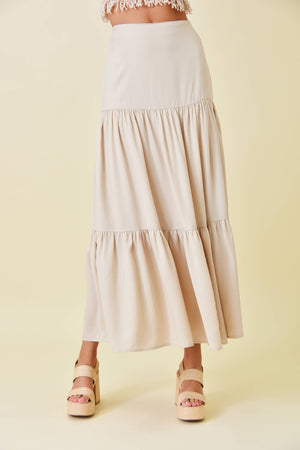 Maxed Out Tiered  Maxi Skirt - Ecru