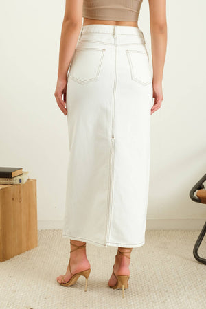 Kimmy White Denim Midi Skirt