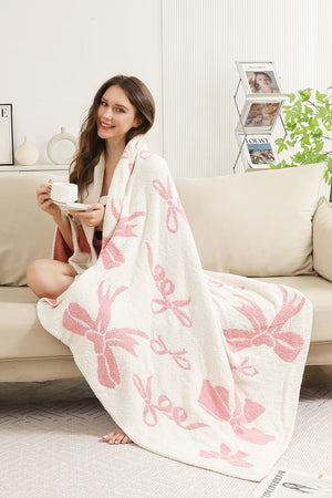 Ribbon Pattern Cozy Throw Blanket - Pink/Ivory Reversible