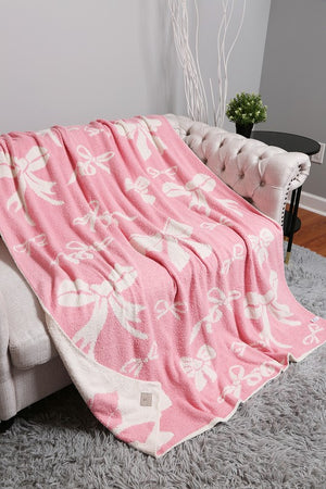 Ribbon Pattern Cozy Throw Blanket - Pink/Ivory Reversible