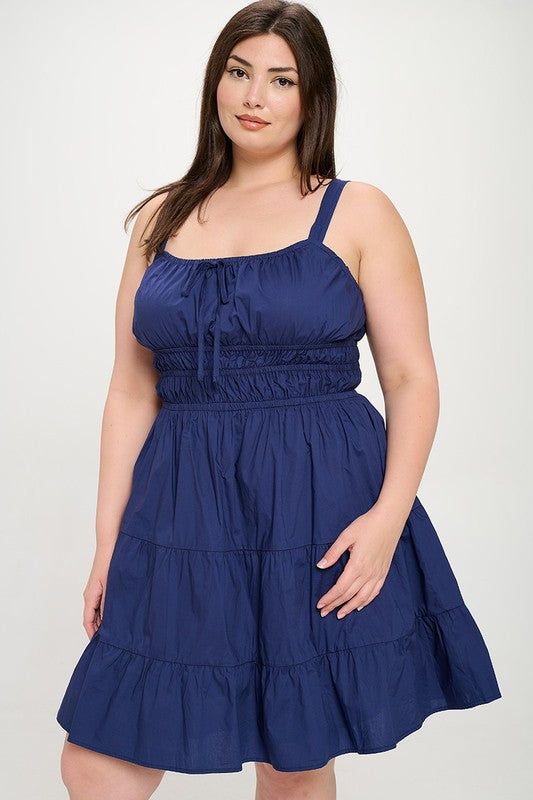 Tidal Wave Midi Dress Plus- Navy