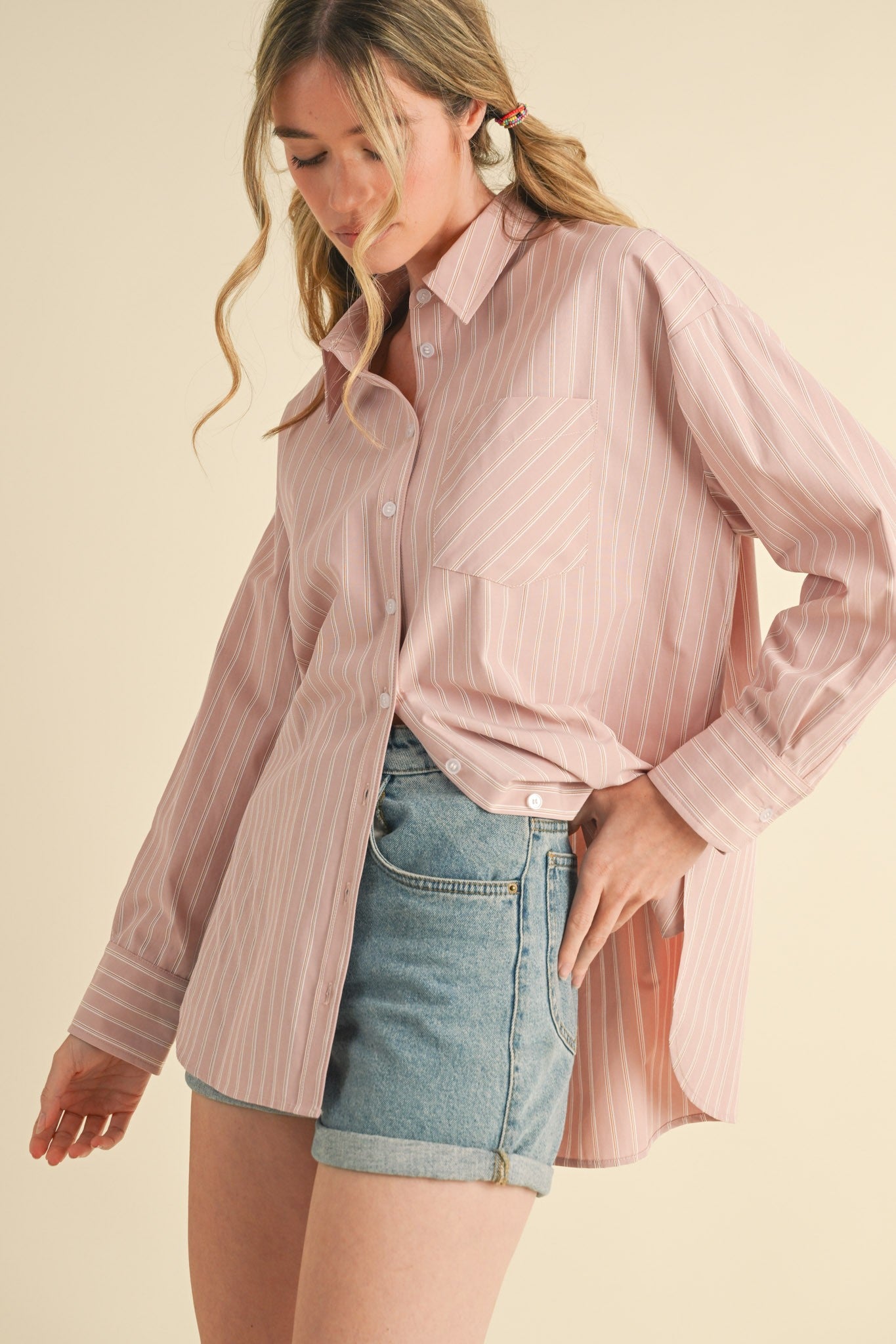 Zari Oversized Button-Down Shirt - Mauve