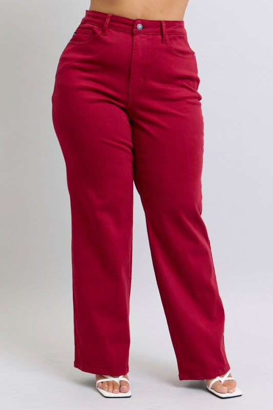 Curvy Judy Blue Heart Shaped Back Pockets Straight - Scarlet