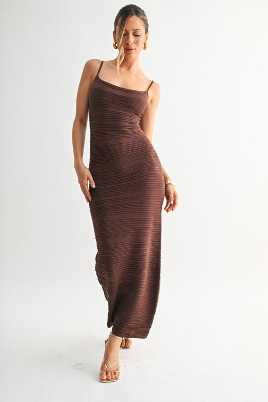Ava Sculpted Maxi Dress- Brown