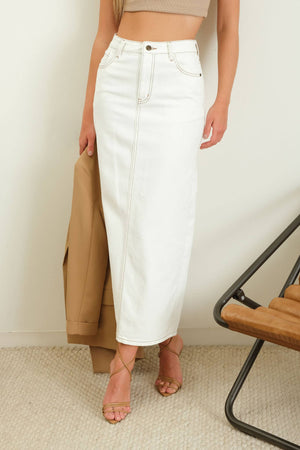 Kimmy White Denim Midi Skirt