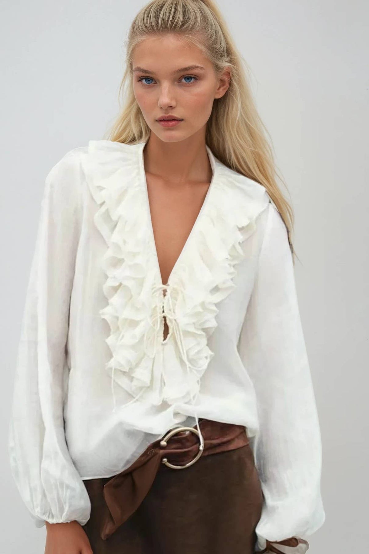 Whimsy Lace up Blouse - Ivory