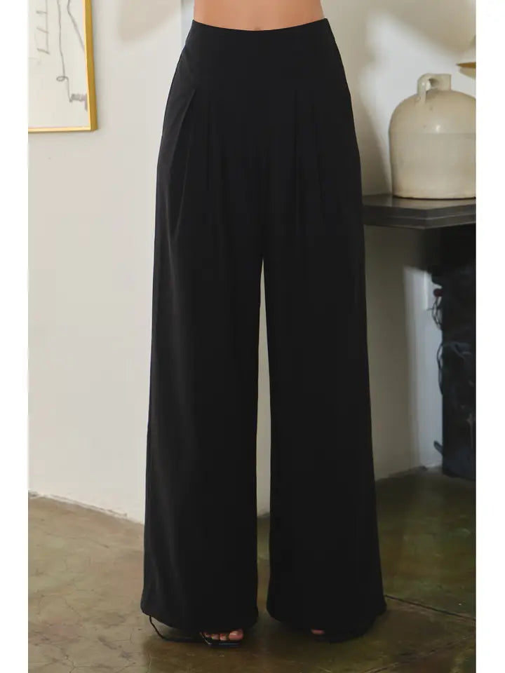 Olivia Stretch Wide-Leg Slacks - Black