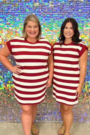 Connie Stripe Dress- Maroon  (SM-2X)