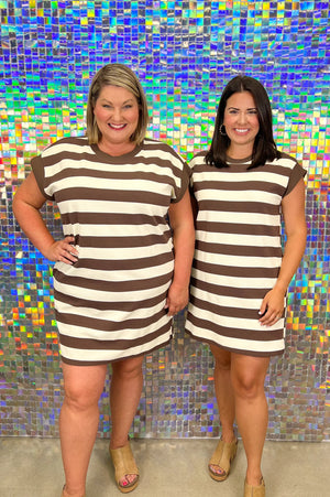 Connie Stripe Dress- Brown  (SM-2X)