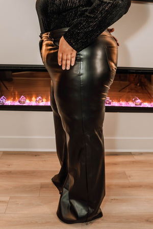 Licia Leather Wide Leg Pants - Black Plus