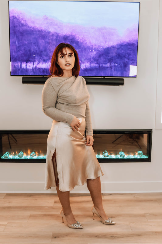 Sly Satin Skirt - Champagne