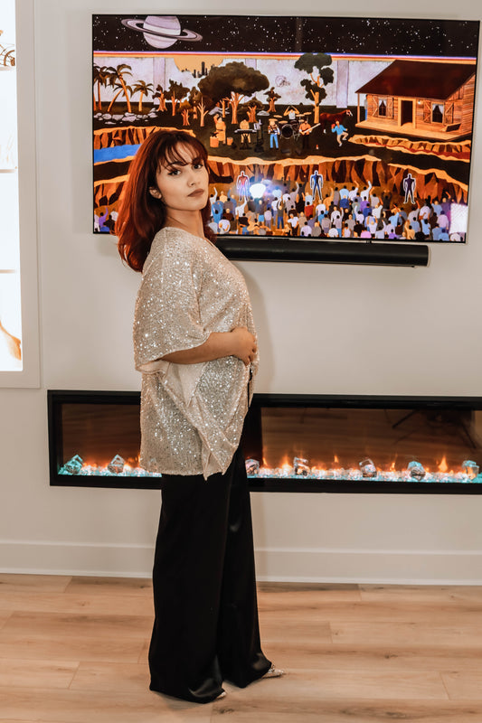 Celebrity Status Sequin Top - Champagne SM-3XL