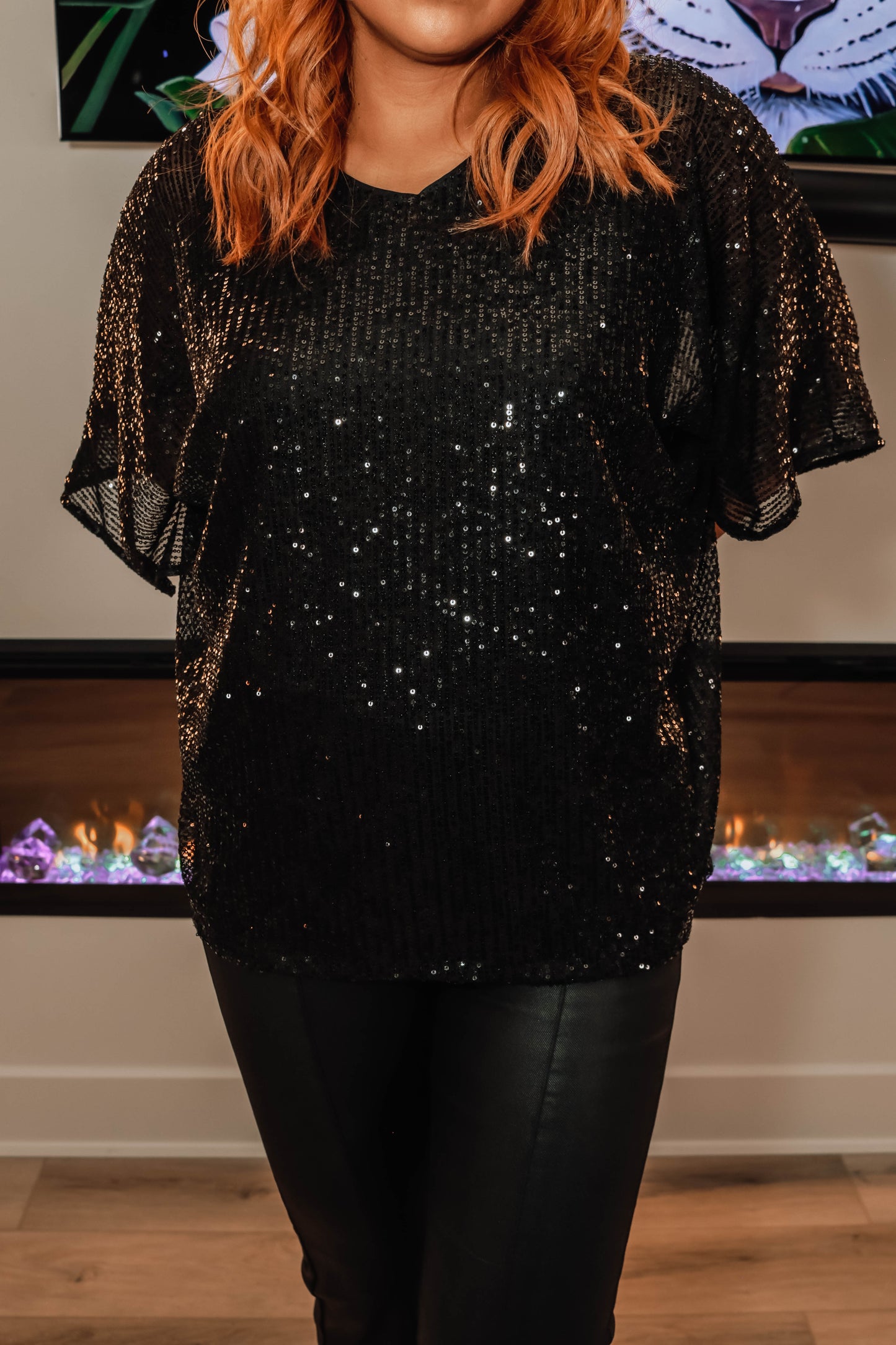 Celebrity Status Sequin Top - Black SM-3XL