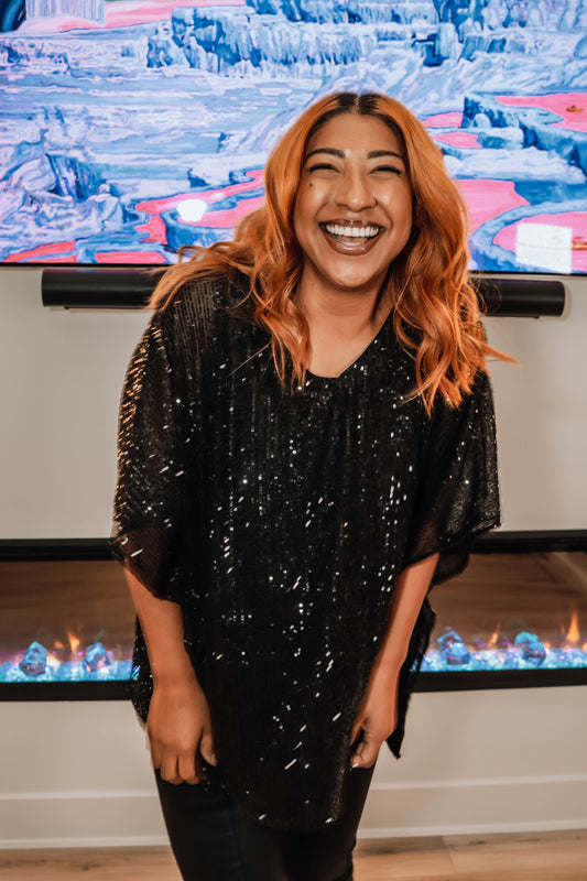 Celebrity Status Sequin Top - Black SM-3XL