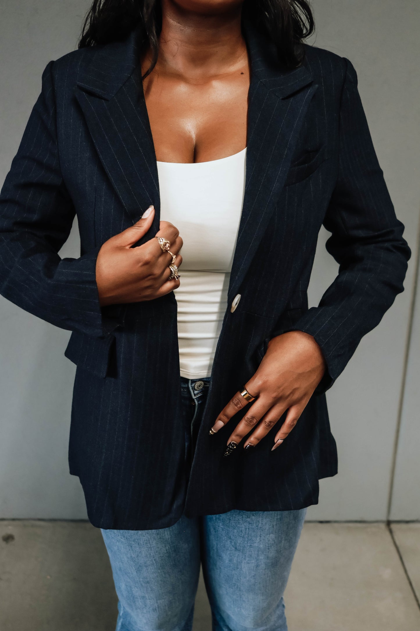 Amy Striped Blazer - Charcoal