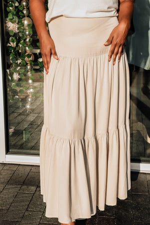 Maxed Out Tiered  Maxi Skirt - Ecru