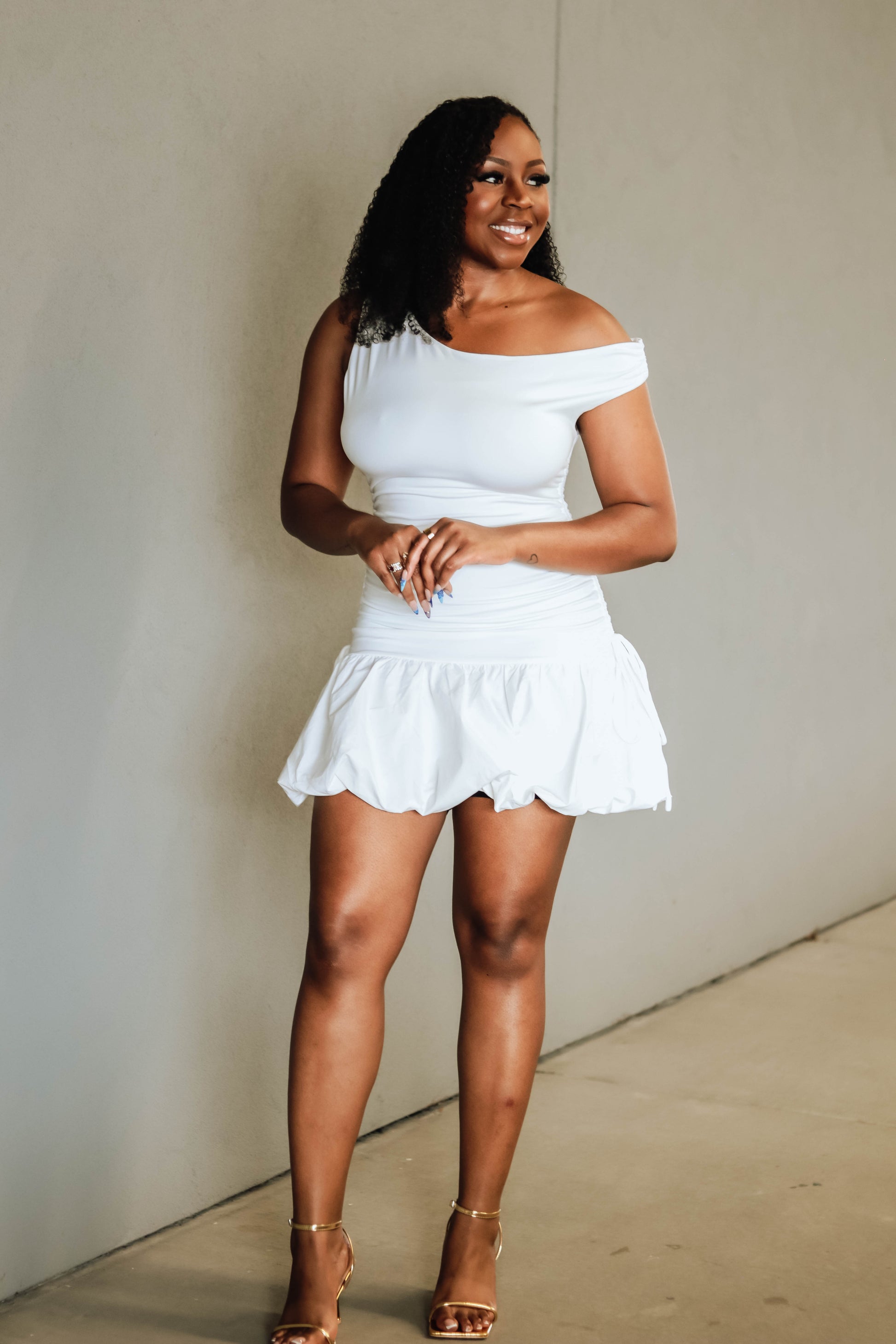 Olivia Bubble Dress- White Medium