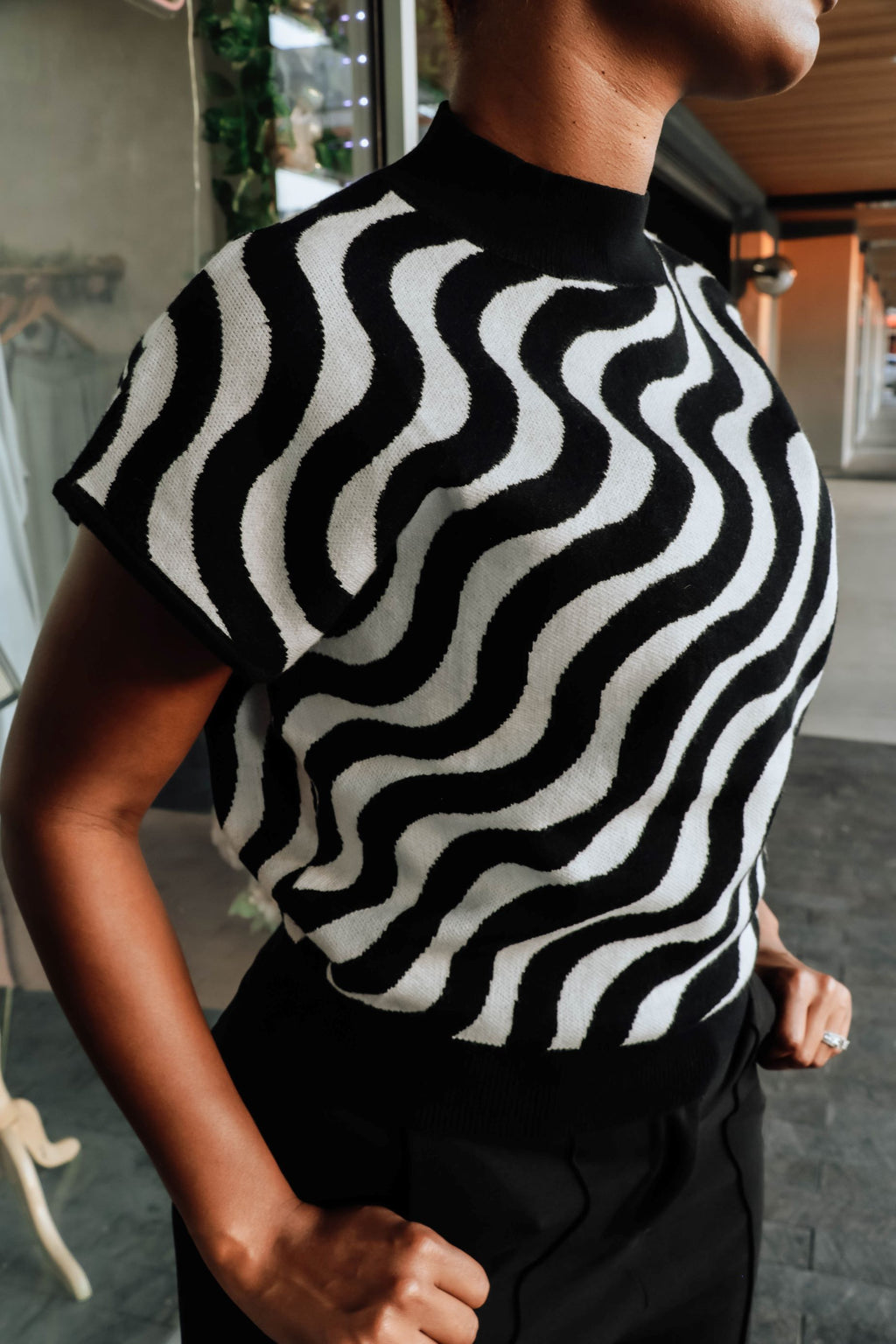 Samantha Swirl Print Top- Black/White