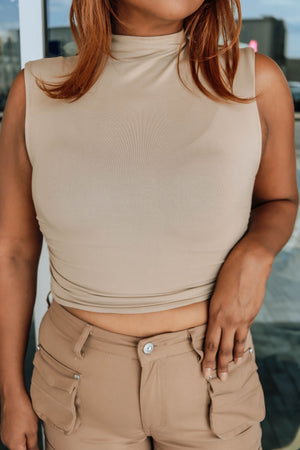 "Bare" Ruched Crop Top - Tan