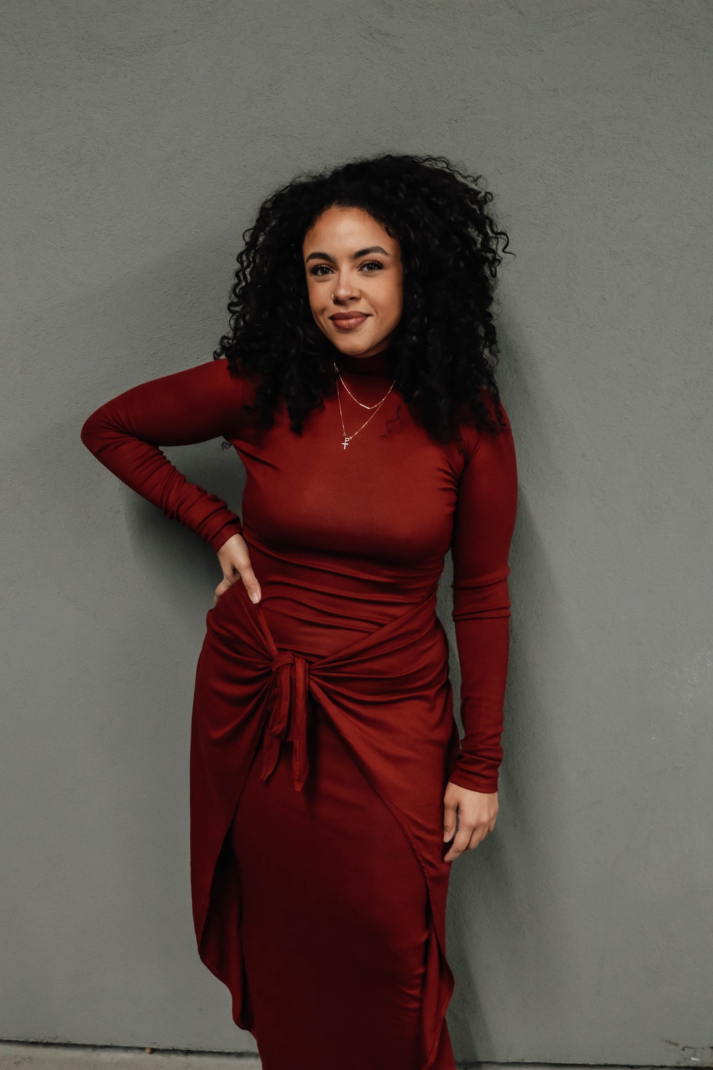 Ciara Maxi dress w/ wrap knot tie - Maroon