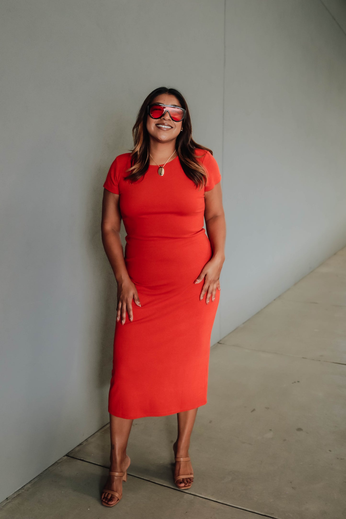 Slim Midi Dress - Red