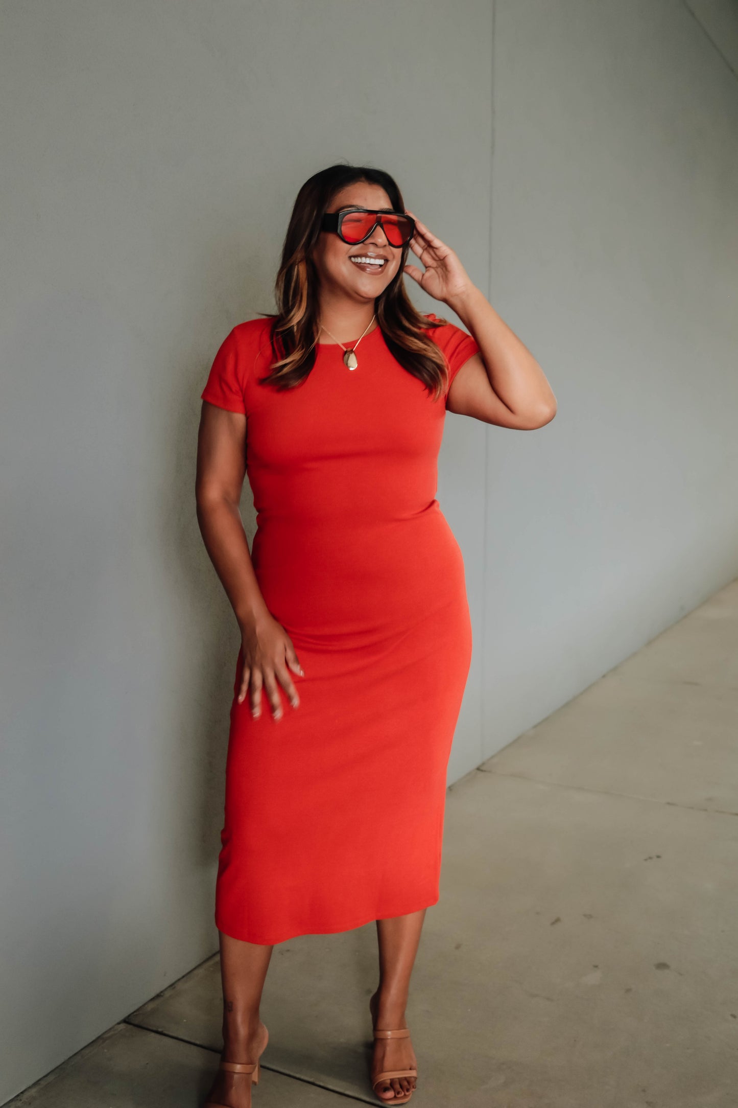 Slim Midi Dress - Red