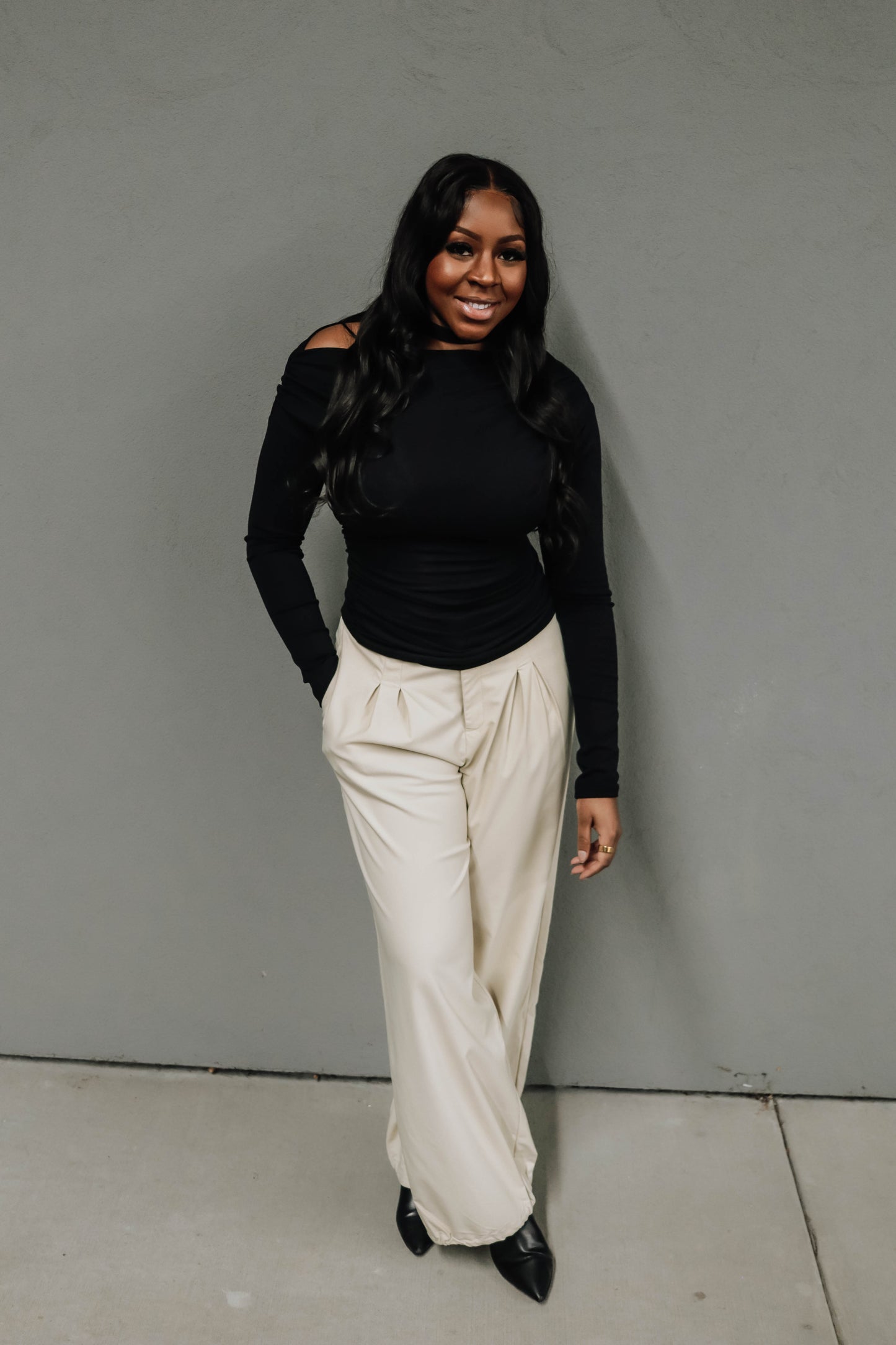 Olivia Stretch Wide-Leg Slacks - Bone