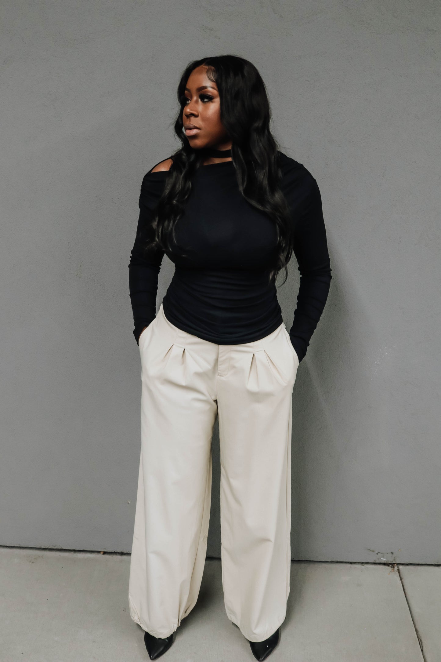 Olivia Stretch Wide-Leg Slacks - Bone