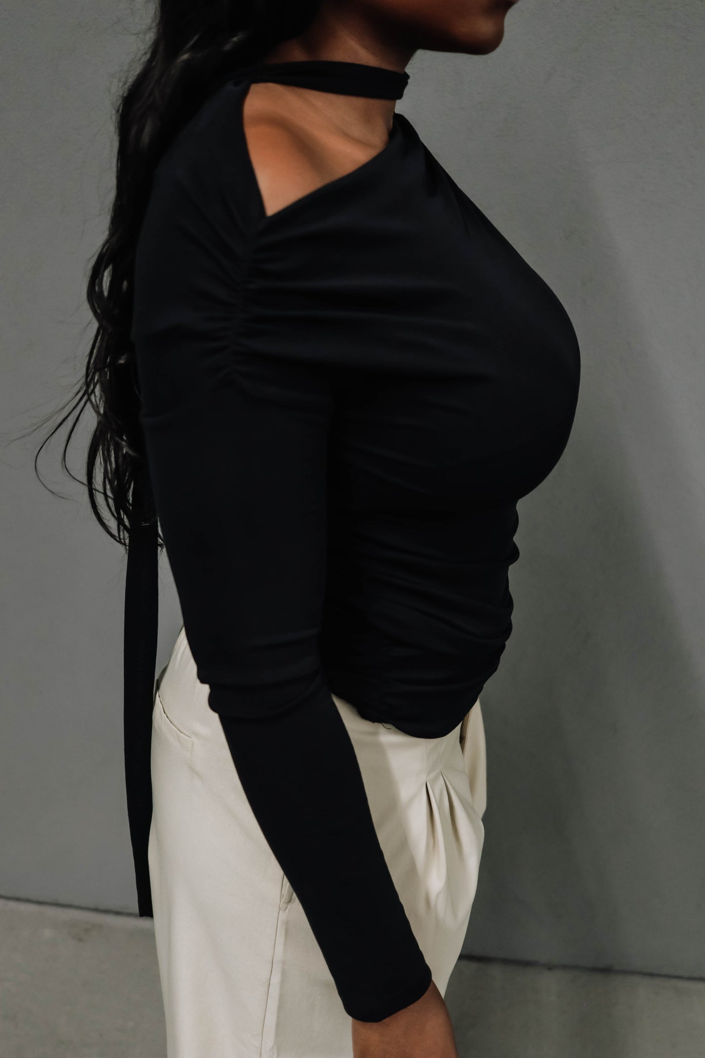 Ebony Off shoulder Blouse w/ scarf- Black