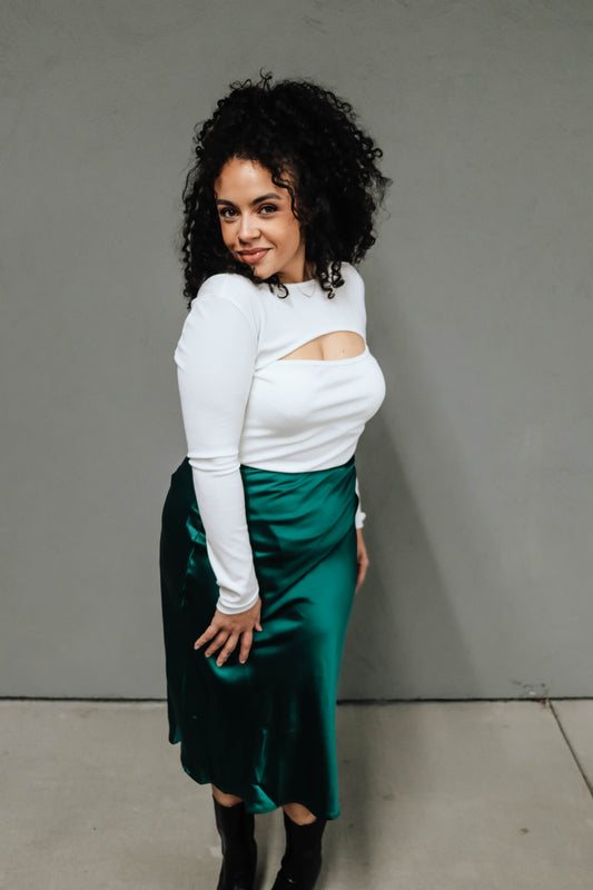 Amy Satin Skirt- Kelly Green