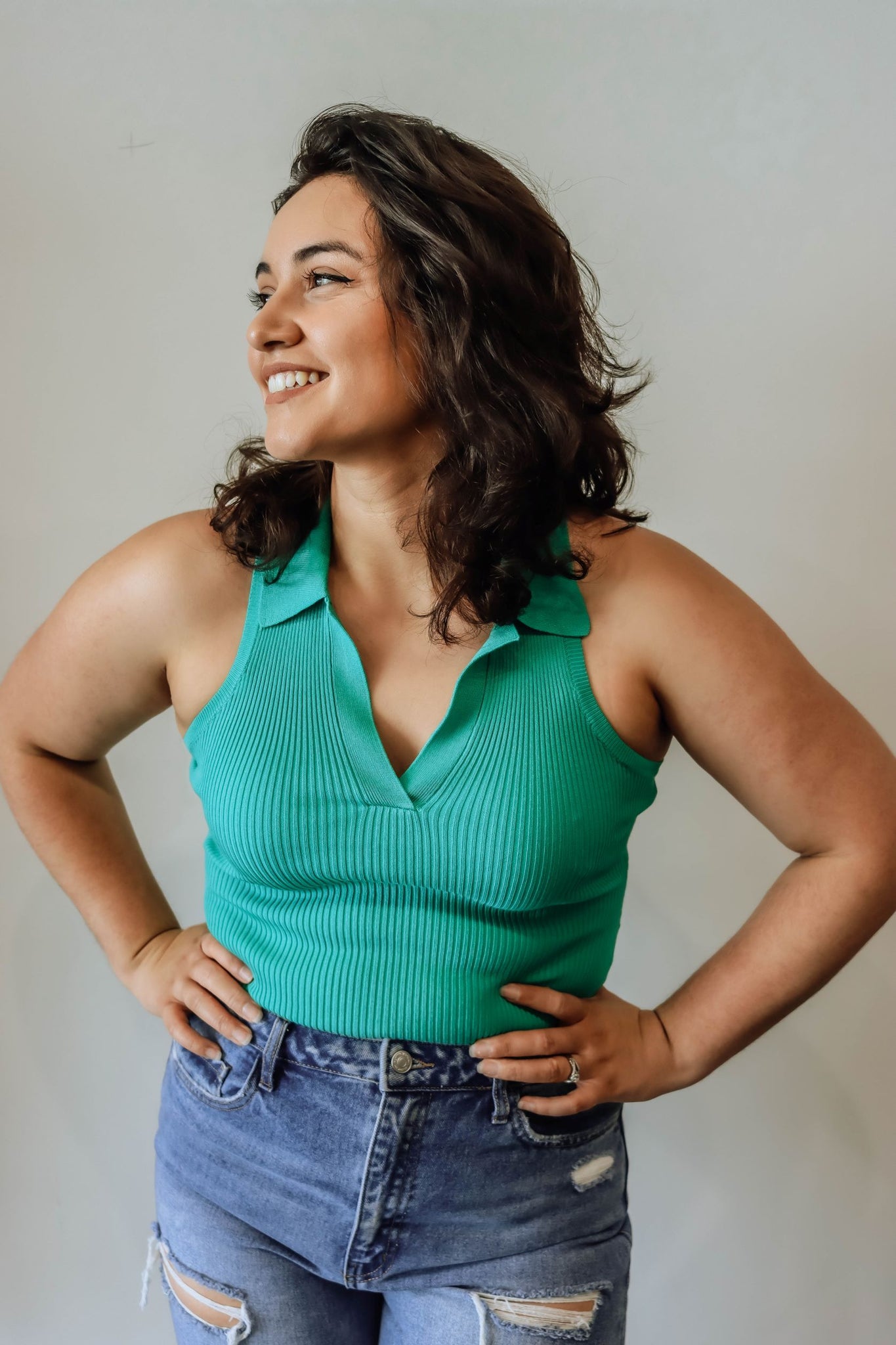 "Bella" Collared Bodysuit - Green